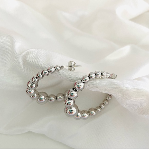 Silver Beaded Hoops - Picture 3 of 9